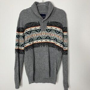 American Eagle Sweater Shawl Grandpa Wool‎ Blend M Tribal Knit Pullover